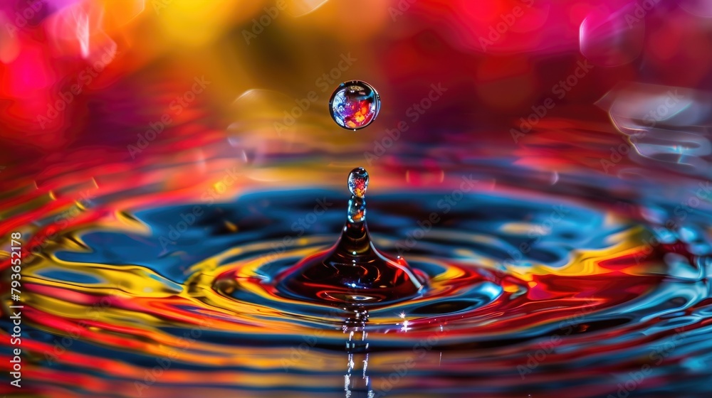 Macro photography of vibrant water droplets on oil for decorative purposes