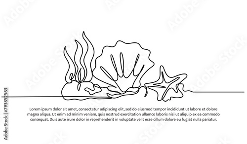 Continuous line design of world coral reef day. Single line decorative elements drawn on a white background.