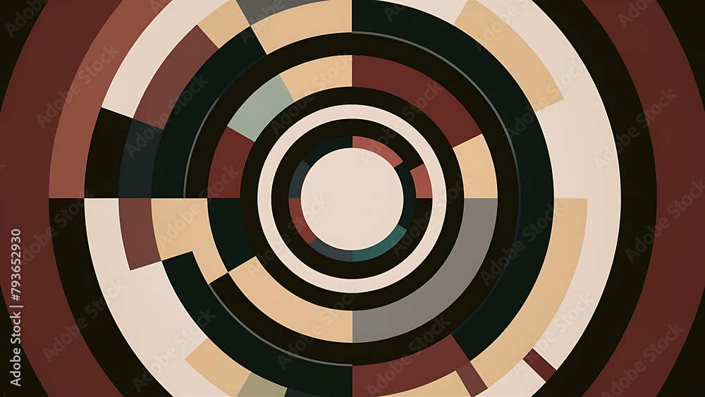 An abstract background consisting of concentric circles in contrasting colors, radiating outwards from a central point.