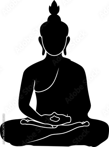 Buddha silhouette in black color. Vector template design illustration.