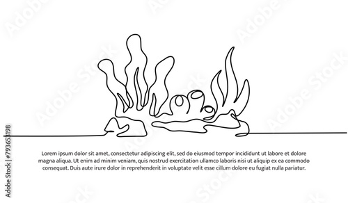 Continuous line design of world coral reef day. Single line decorative elements drawn on a white background.