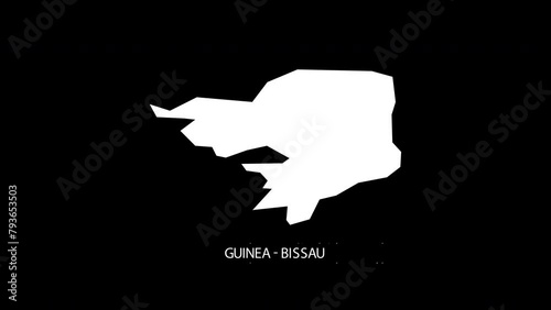 Digital revealing and zooming in on Guinea-Bissau Country Alpha video with Country Name revealing background| Guinea-Bissau country Map and title revealing alpha video for editing template conceptual