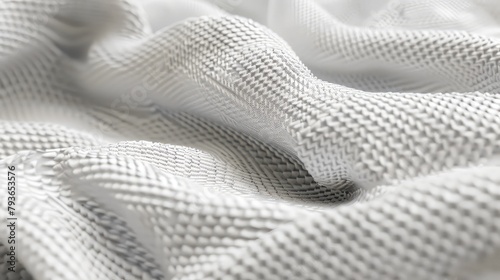 A white fabric with a pattern of squares and triangles