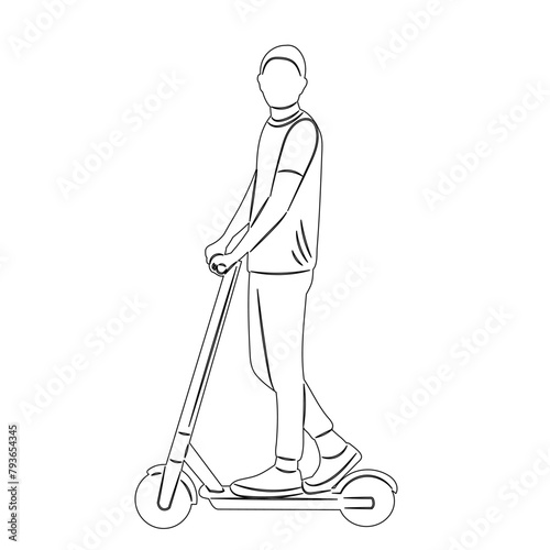 guy on a scooter sketch on a white background vector