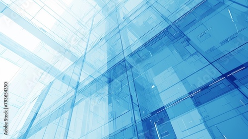 Abstract Window of Modern Business Office Building with Blurred Glass Wall for Business Concept Background. Perspective View, Aerial Shot, Blurry Corporate Workspace. Blue-Toned Abstract Window.4k