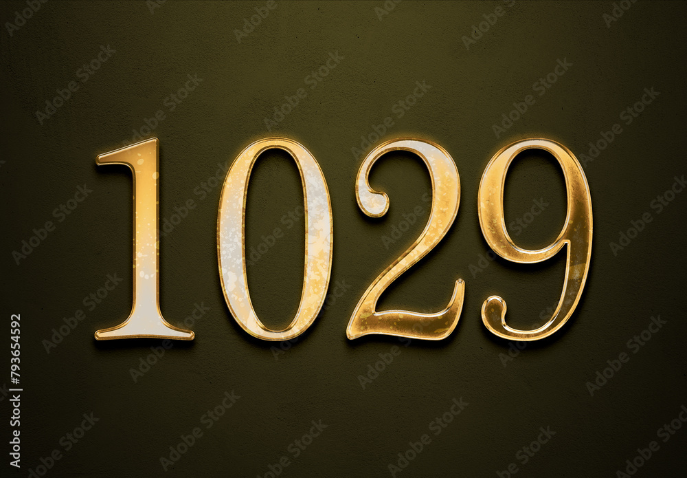 Old gold effect of 1029 number with 3D glossy style Mockup. Old gold effect of 1029 number with 3D glossy style Mockup.