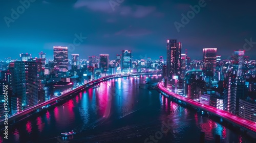 Dynamic neon-lit skylines showcasing the hustle and bustle of city life against a pristine white canvas