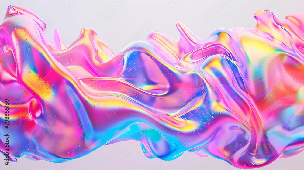 Obraz premium Electric neon waves cascading in fluid motions, creating a mesmerizing spectacle on white