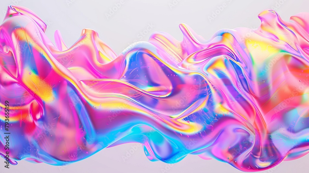 Electric neon waves cascading in fluid motions, creating a mesmerizing spectacle on white