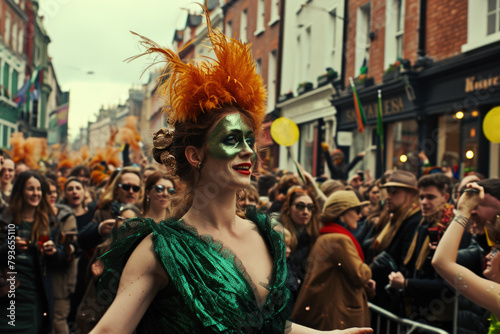 St. Patrick's Day Parade. Portrait of a girl participating in the parade © irina