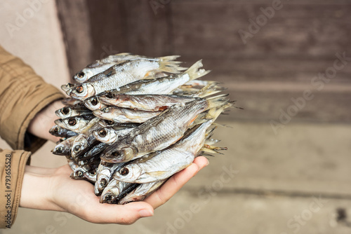 dried fish in hands