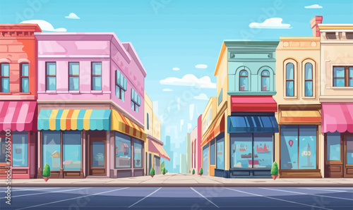 Street of shop buildings background vector illustration