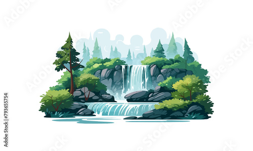 stairs made of rocks in natural landskape vegetation isolated vector style illustration -