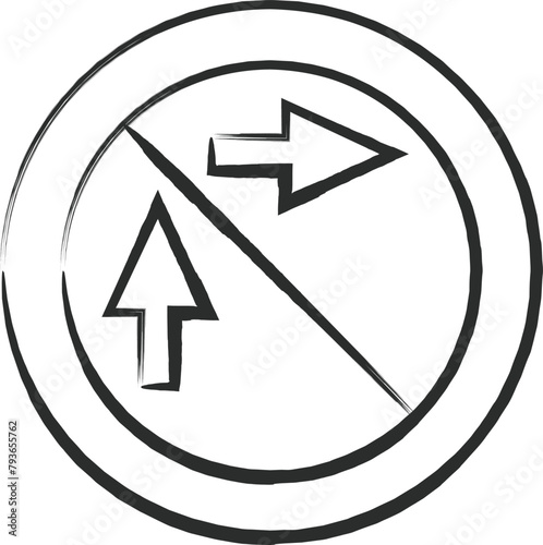 シンプルな標識の筆書き単品イラスト　一般原動機付自転車の右折方法（小回り）