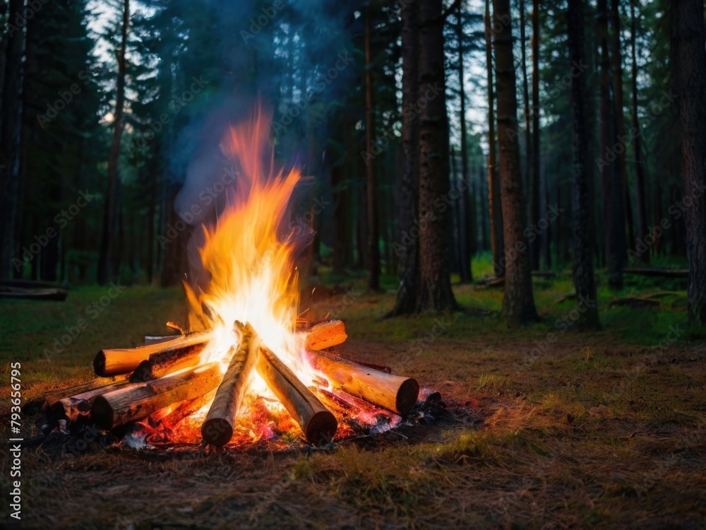 Bonfire in the forest, in summer. Bonfire in the forest, in summer.