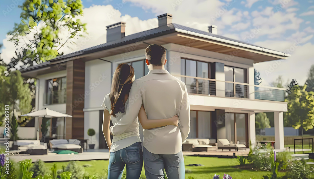 Young couple looking at their new home. Generative ai design concept art. Young couple looking at their new home. Generative ai design concept art.