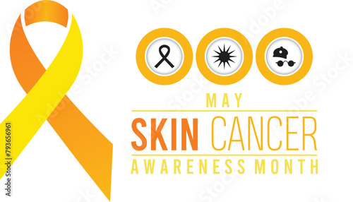 Skin Cancer Prevention and Awareness Month observed every year in May. Template for background, banner, card, poster with text inscription.