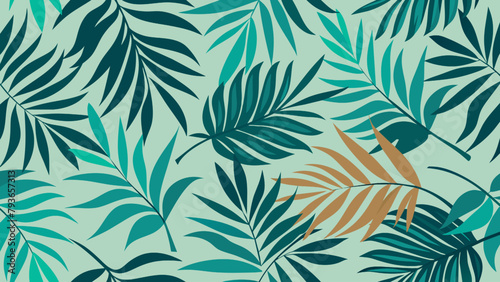Seamless pattern with tropical leaves. Vector illustration in flat style