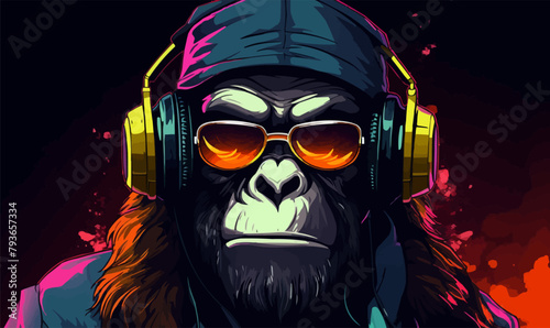 Cool gorilla wearing sunglasses with a DJ look vector