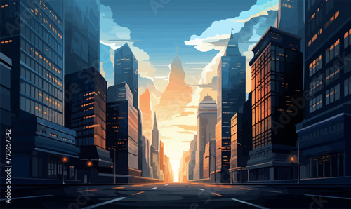 Street of skyscraper buildings background vector illustration photo