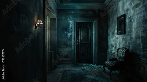 a dark creepy bedroom with light shining through the window, abandoned and dusty furniture, creepy atmosphere © kenpaul