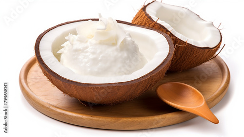 Isolated Coconut Fruit and Fruit Pudding on a Beautiful White Background, Perfect for Dessert Menus and Healthy Eating Concepts 