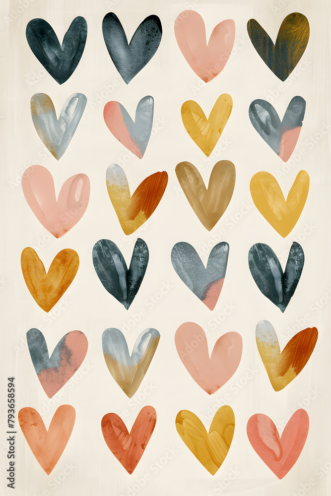 Collection of hand drawn hearts, Abstract modern art, Scandinavian art Collection of hand drawn hearts, Abstract modern art, Scandinavian art
