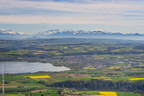 Grandson, Yverdon-les-Bains, Neuenburgersee, Aussicht, Landwirtschaft, Alpenpanorama, Frühling, Sommer, Seerundfahrt, Wanderweg, Neuenburg, Waadt, Schweiz