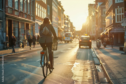 Moving around the city by bicycle, ecological transport photo