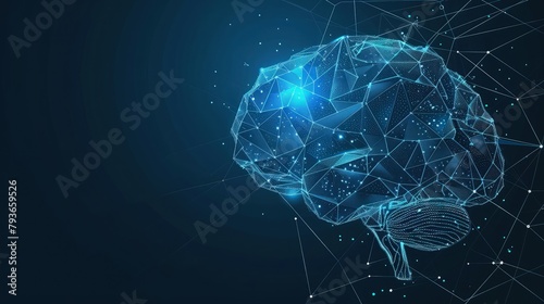 human brain diagram on blue background  photo