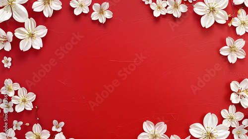 red background with white flowers