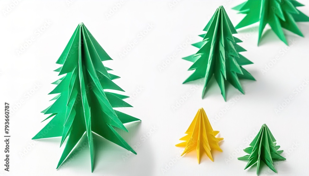 christmas xmas concept origami isolated on white background green christmas xmas tree of various size and color with copy space for your design for the December winter holiday