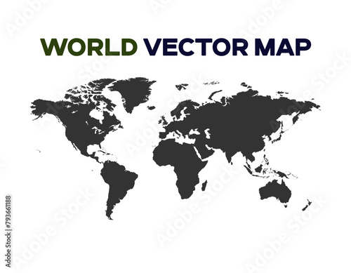 World Map Isolated on white background. Vector Illustration of Gray colored world map. Editable EPS file.