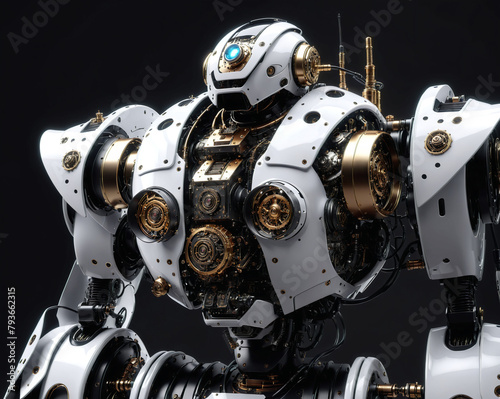 steampunk robot with golden elements. Generated AI