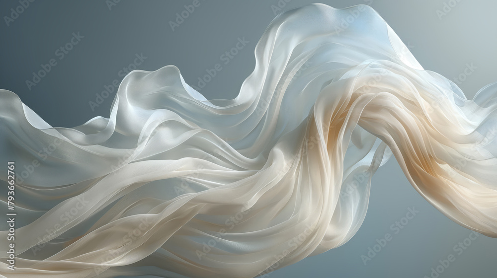 Soft Blue Hues Bathe The Swirling Silk, Light And Gentle Motion Soft Blue Hues Bathe The Swirling Silk, Light And Gentle Motion