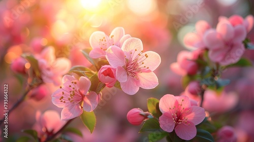 Realistic photos of beautiful cherry blossoms with blurred backgrounds. © fangphotolia