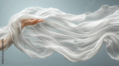 White Chiffon Fabric Levitated by an Invisible Hand