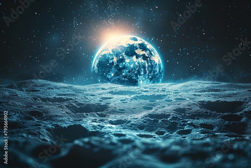 Cosmic view: earthrise over lunar landscape photo