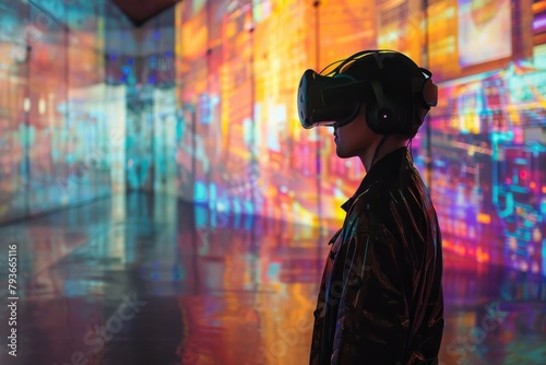 Person immersed in a vivid virtual world wearing a vr headset