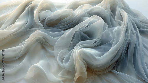 Subtle Blue Tones Of Textured Silk Elegantly Draped To Create A Luxurious And Serene Image With A Gentle Flow