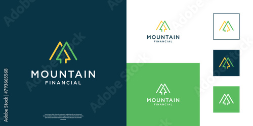 Minimalist mountain and arrow logo design with line art style.