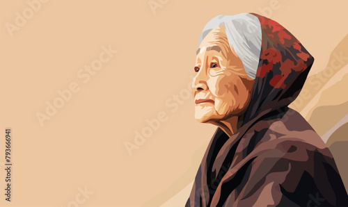 old asian woman isolated vector style with transparent background illustration
