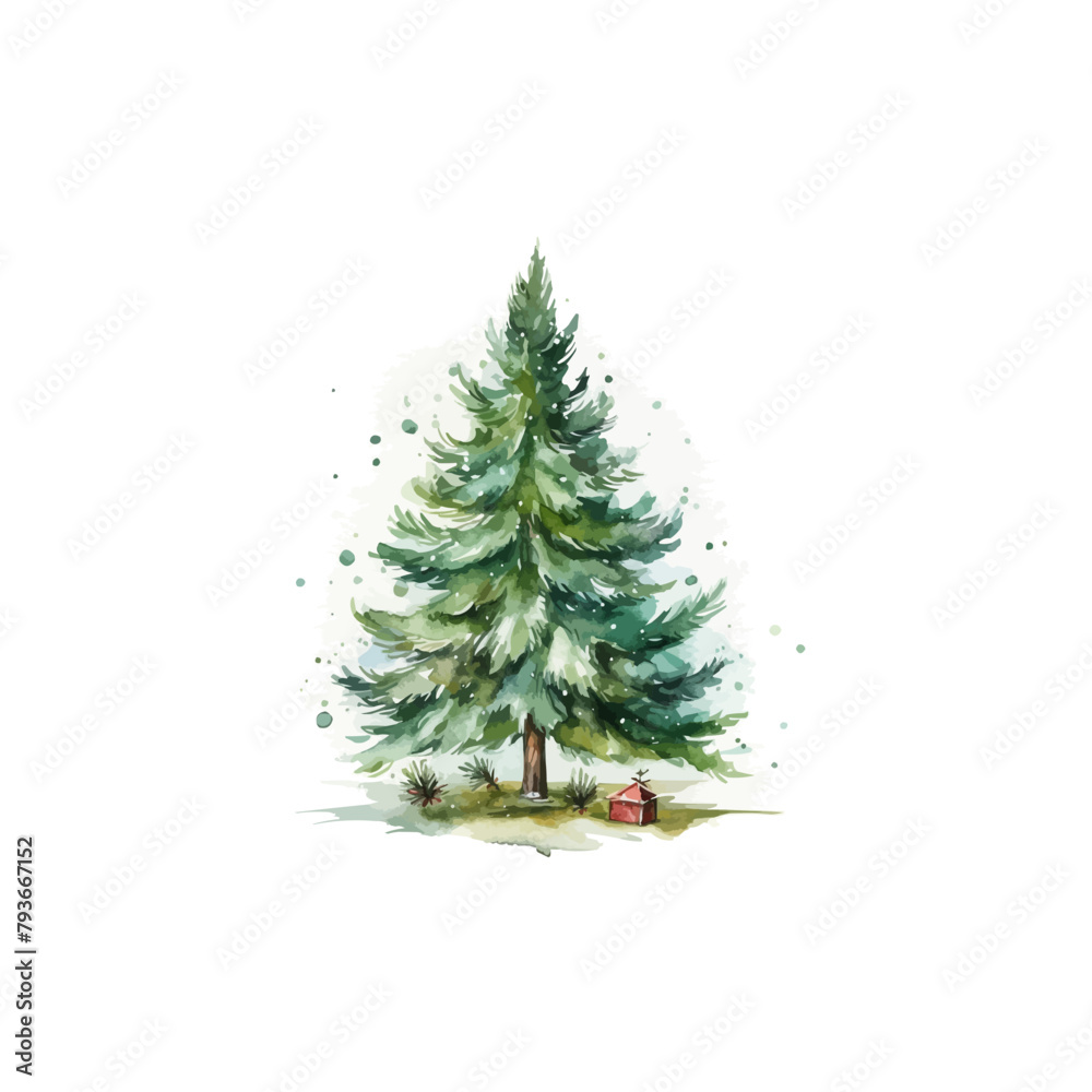 Christmas tree in trendy farmhouse style. Watercolor. Vector illustration design