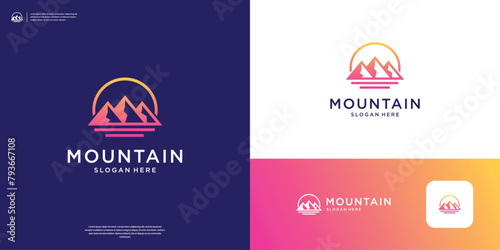 Geometric mountain sea logo design. Symbol for adventure, exploration, outdoor logo template.