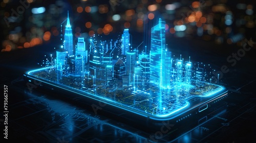 Smart City Concept: 3D Holographic Urban Display on Smartphone