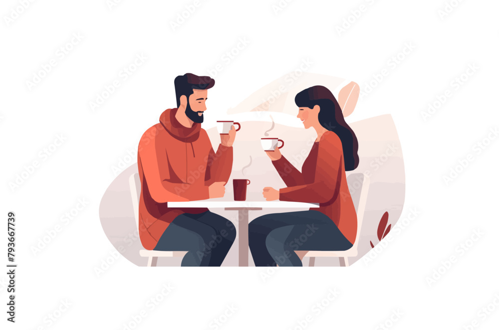 couple drinking coffee vector flat minimalistic isolated illustration