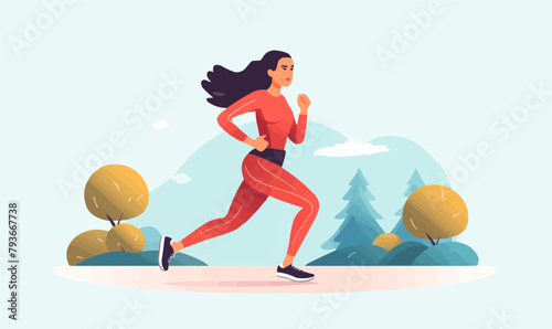 Woman Jogging vector flat minimalistic isolated illustration
