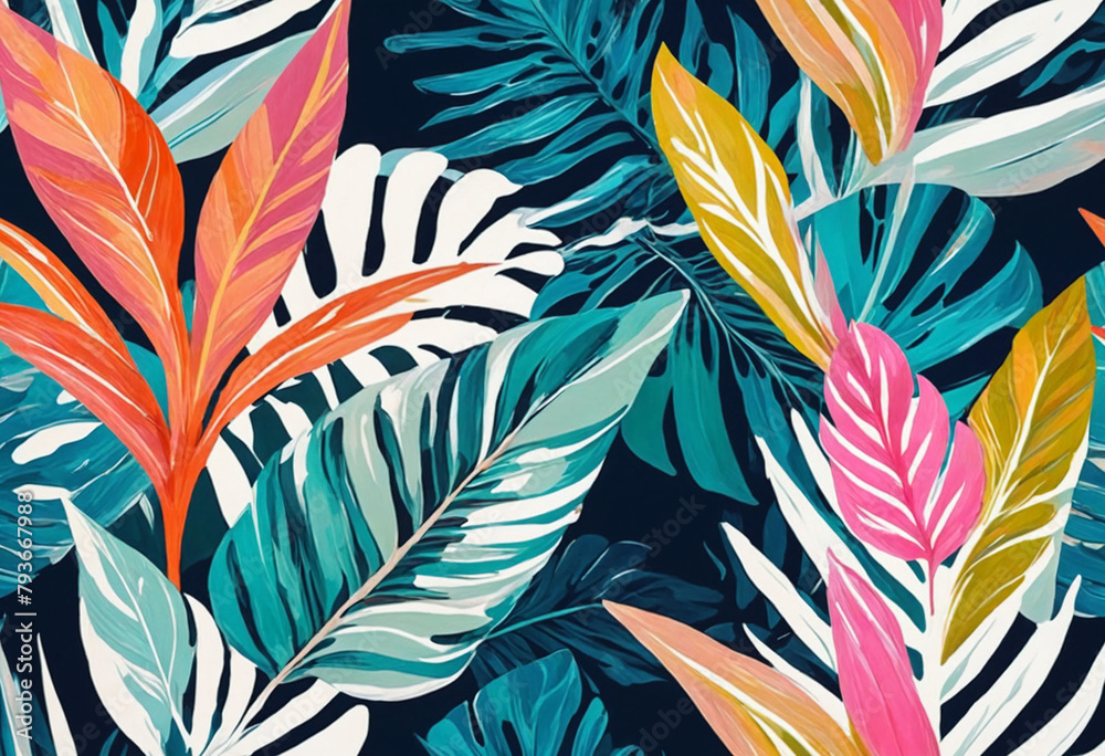 Floral and tropical leaf patterns and textures. Abstract minimal trendy style wallpaper - obrazy, fototapety, plakaty 