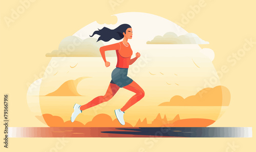 Woman Jogging vector flat minimalistic isolated illustration