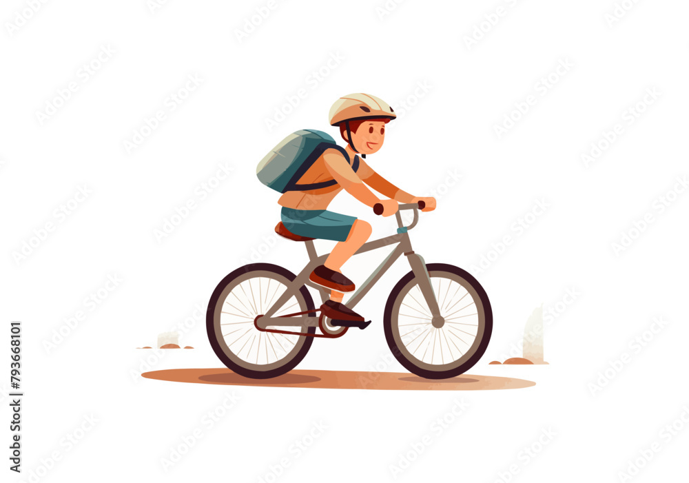 Fototapeta premium kid boy riding bicycle vector flat minimalistic isolated illustration